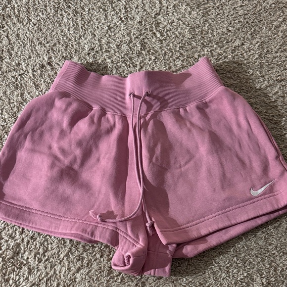 Nike Women's Athletic Shorts in Soft Pink High Waisted Fleece - Picture 1 of 2